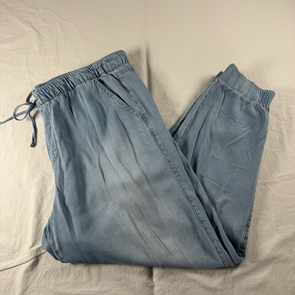 Nine West Womens XL Chambray Jogger Pant Light Blue Lyocell PullOn Elastic Waist